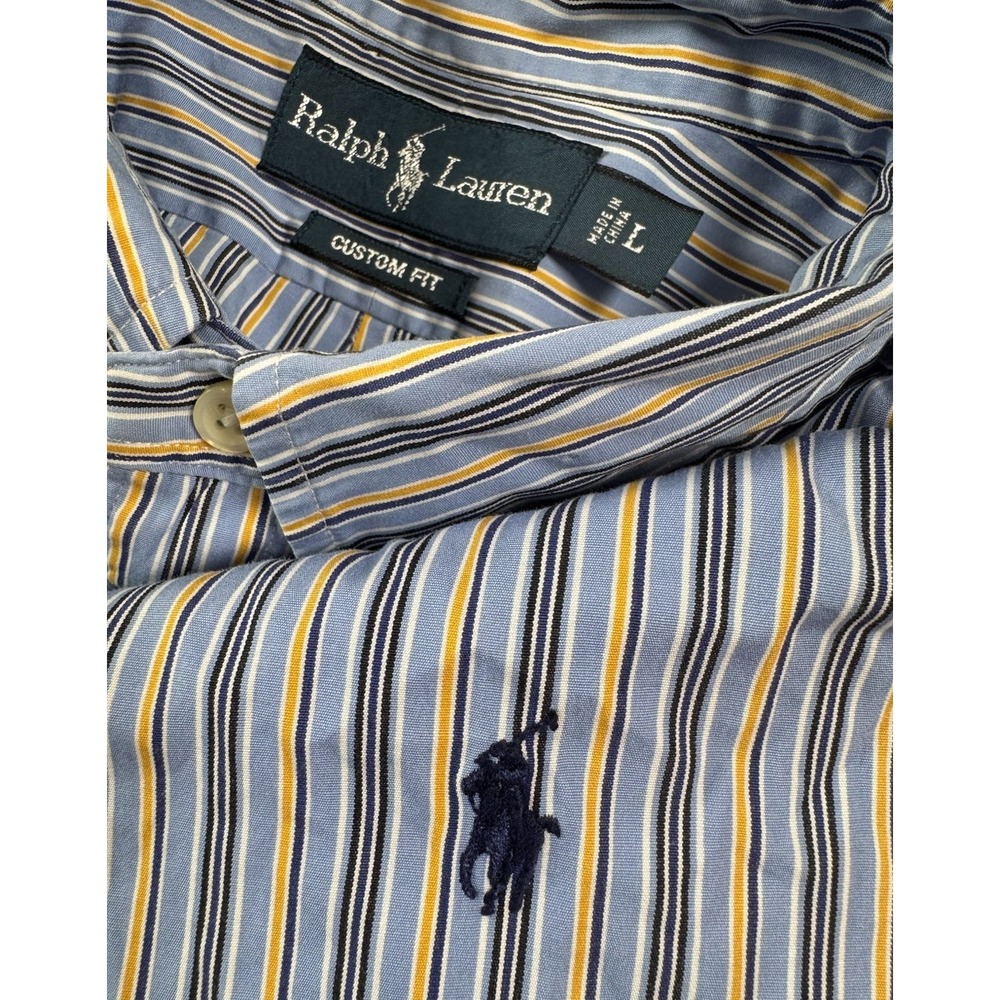 Ralph Lauren Custom Fit Mens Long Sleeve Button Down Shirt Stripe‎ Large